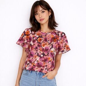 $79 1. STATE Women's White Flutter Sleeve Round Neck Top Size XS Floral